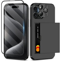 for iPhone 15 Pro Max Case with Screen Protector & Camera Cover 4-in-1 Full Body Hybrid iPhone 15 Pro Max Case Wallet Card Holder Shockproof Protective Phone Case for iPhone 15 Pro Max Black