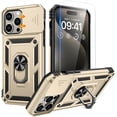 thumbnail image 1 of for iPhone 15 Pro Max Case with Screen Protector - Slide Camera Cover Protective Phone Case with Ring Stand, Heavy Duty Shockproof Rugged Bumper for iPhone 15 Promax Accessories Gold, 1 of 15