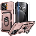 thumbnail image 1 of for iPhone 15 Pro Max Case with Screen Protector - Slide Camera Cover Protective Phone Case with Ring Stand, Heavy Duty Shockproof Rugged Bumper for iPhone 15 Promax Accessories Rose Gold, 1 of 15