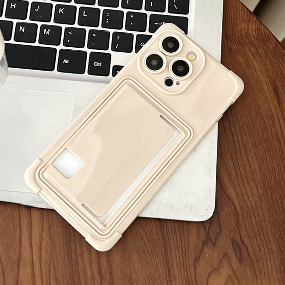 for iPhone 15 Pro Max Case, Shockproof Protective Card Slot Case, Slim Drop Resistant Soft Flexible TPU Wallet Case with Corners Protection, Card Holder Pocket Case for iPhone 15 Pro Max, Beige