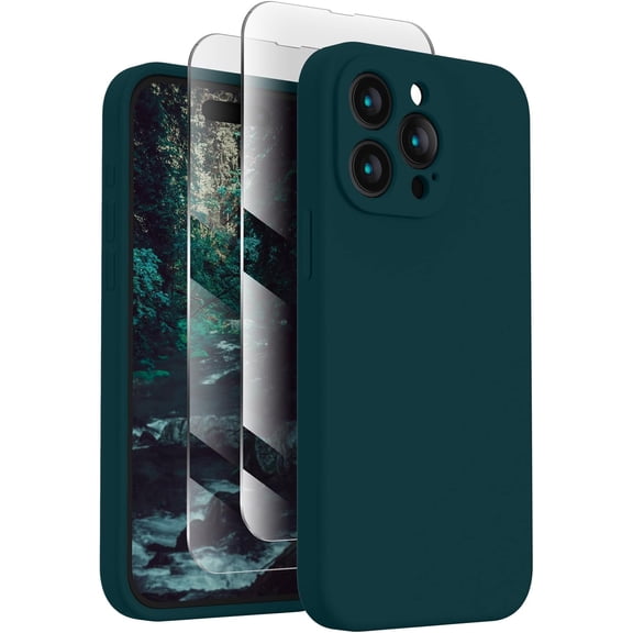 for iPhone 15 Pro Max Case, Silicone Upgraded [Camera Protection] for iPhone 15 ProMax Case with [2 Screen Protectors], Anti-Scratch Microfiber Lining, 6.7 inch, Teal