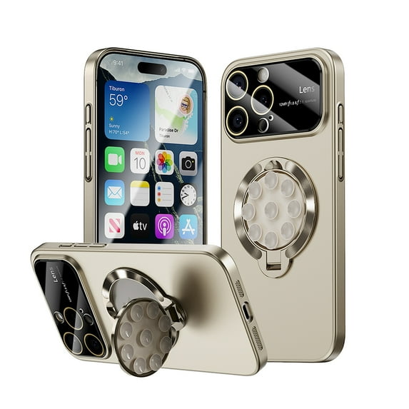 for iPhone 15 Pro Max Case with Suction Cup, Military Grade Drop Protection, Compatible with MagSafe, Built-in Stand & Camera Lens Protector, Magnetic Hard Phone Case for iPhone 15 Pro Max, Gray