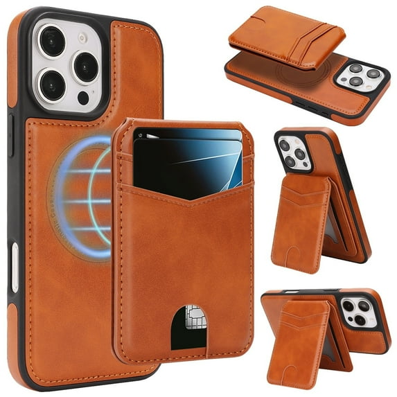 for iPhone 15 Pro Max Case Wallet, 2 in 1 Detachable Magnetic with Card Holder Back Cards Slot RFID Blocking PU Leather Shockproof Protective Stand Phone Case Cover for Women Men - Lightbrown