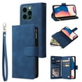thumbnail image 1 of for iPhone 15 Pro Max Case Wallet with Card Slots, Premium Soft PU Leather Zipper Folio Flip with Wrist Strap Kickstand Protective Phone Cover for iPhone 15 Pro Max Handbag Wallet Case, Blue, 1 of 9