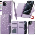 thumbnail image 1 of for iPhone 15 Pro Max Case Wallet, Detachable  Wallet Flip Cases with Card Holder & Kickstand & Wrist Strap Glitter PU Leather Fits iPhone 15 Pro Max 6.7" for Women Men, Light Purple, 1 of 12