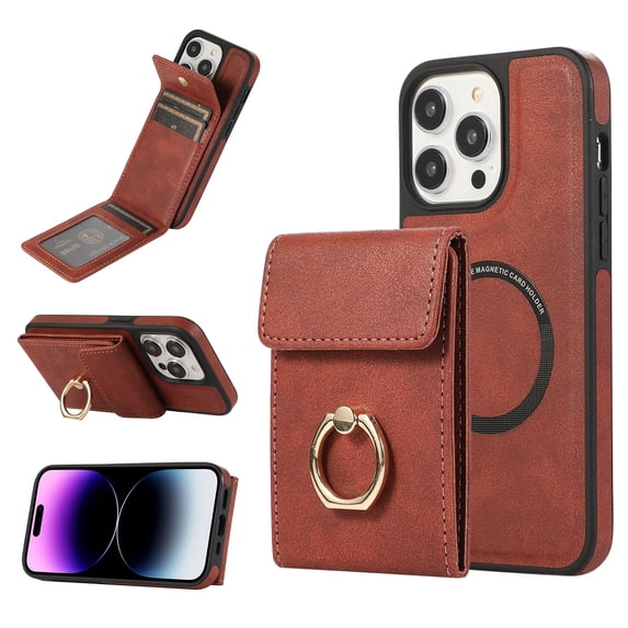 for iPhone 15 Pro Max Case Wallet, with PU Leather Detachable Card Holder Compatible with Magsafe, Durable Protection Magnetic Phone Case with Ring Kickstand for iPhone 15 Pro Max, Winered