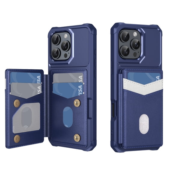 for iPhone 15 Pro Max Case Wallet with RFID Blocking Card Slots, Hybrid PU Leather + TPU Back Cover with Kickstand, Drop Protective Shockproof Phone Case for iPhone 15 Pro Max, Darkblue