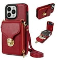 thumbnail image 1 of for iPhone 15 Pro Max Case Wallet with Shoulder Strap for Women - Crossbody Lanyard,Zipper Pocket,Credit Card Holder,Shockproof - Metal Buckle Closure Premium PU Leather Case, Red, 1 of 8
