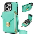 thumbnail image 1 of for iPhone 15 Pro Max Case Wallet with Shoulder Strap for Women - Crossbody Lanyard,Zipper Pocket,Credit Card Holder,Shockproof - Metal Buckle Closure Premium PU Leather Case, Mint, 1 of 8