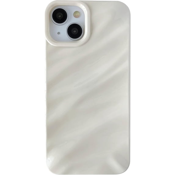 for iPhone 15 Pro Max Case, Water Ripple Pattern Curly Wave Frame Soft Phone Case for Women Girls, Cute Curly Shockproof TPU Protective Case for iPhone 15 Pro Max, White