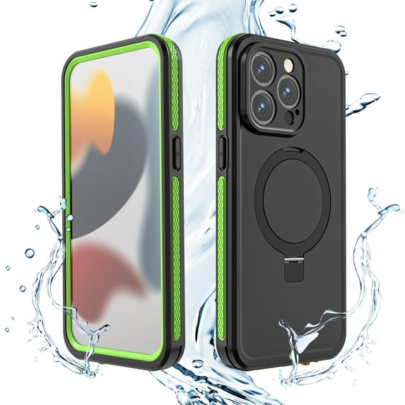 for iPhone 15 Pro Max Case Waterproof, Built in Screen Protector Dropproof Dustproof Shockproof Full Body Protective Rugged Magsafe Ring Kickstand Heavy Duty Phone Case, Green