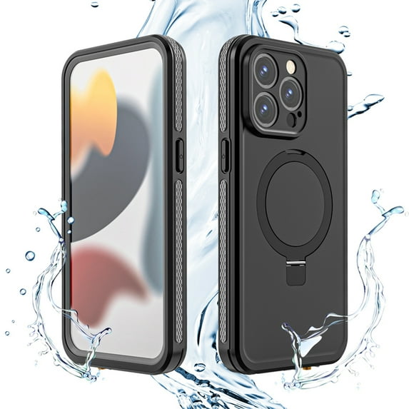 for iPhone 15 Pro Max Case Waterproof, Built in Screen Protector Dropproof Dustproof Shockproof Full Body Protective Rugged Magsafe Ring Kickstand Heavy Duty Phone Case, Gray