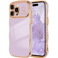 thumbnail image 1 of for iPhone 15 Pro Max Case for Women Girls, Cute Wave Frame Curly Shape with Love Heart Raised Camera Protection Cover Luxury Plating Shockproof Phone Case for iPhone 15 Pro Max, Light Purple, 1 of 14