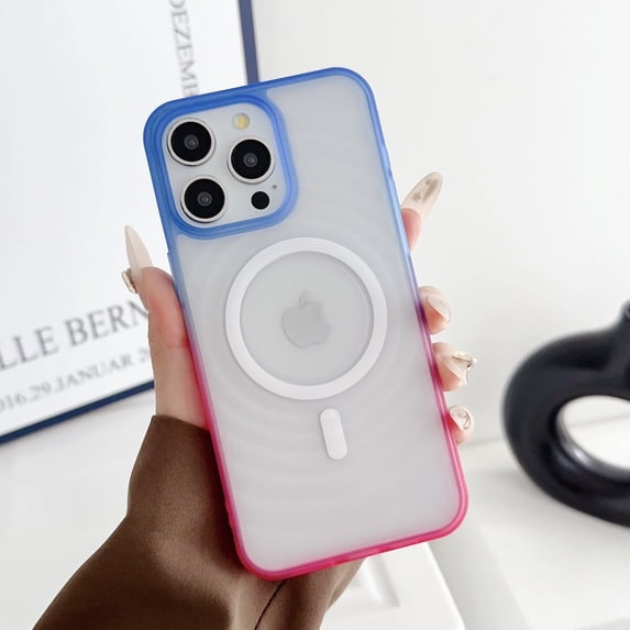For iPhone 15 Pro Max Case for Women Men, Stylish Ripple Back Cover Compatible with Magsafe Slim Fit Shockproof Drop Protection Thin Phone Case for Apple iPhone 15 Pro Max, Blue+Rose