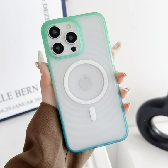 For iPhone 15 Pro Max Case for Women Men, Stylish Ripple Back Cover Compatible with Magsafe Slim Fit Shockproof Drop Protection Thin Phone Case for Apple iPhone 15 Pro Max, Green+Blue