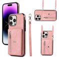 thumbnail image 1 of for iPhone 15 Pro Max Case with Zipper Card Holders and Crossbody Strap & Short Belt for Women, RFID Blocking PU Leather Button Flip Shockproof Wallet Case Cover for iPhone 15 Pro Max - Rosegold, 1 of 12
