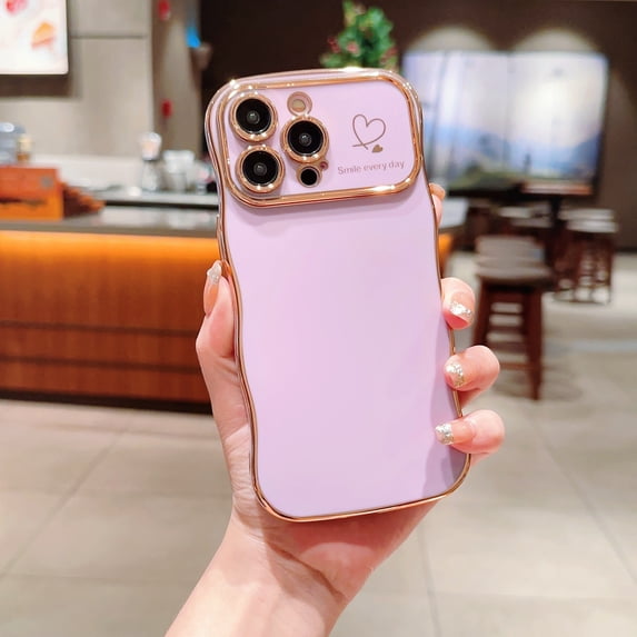 For iPhone 15 Pro Max Case,for Women Girls Soft Cute Wave Frame Curly Shape Love Heart Luxury Plating Phone Case,Luxury Slim Plating EdgeCase,Anti-slip Grip,Full camera lens protection,Purple