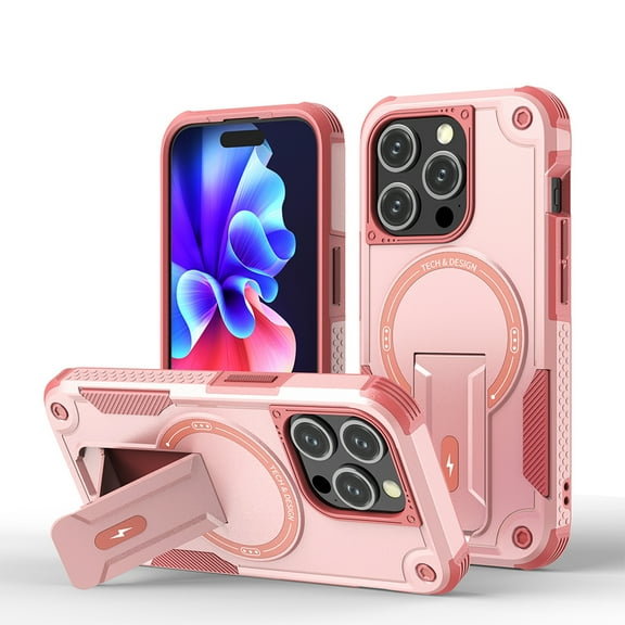For iPhone 15 Pro Max Case, iPhone 15 Pro Max Phone Case [Compatible with Magsafe] [Built-in Invisible Stand] [Heavy Duty Drop Protection] Shockproof Rugged Protective Magnetic Cover Accessories,Pink
