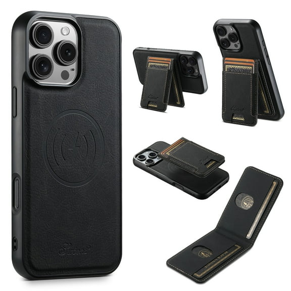 for iPhone 15 Pro Max Classic Wallet Case with Card Holder, 2 in 1 Detachable Magnetic Elastic Back Cards Slots Case Magsafe Shockproof Protective Phone Cover for iPhone 15 Pro Max - Black