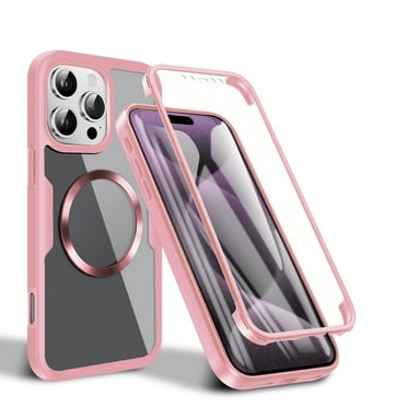 for iPhone 15 Pro Max Clear Case with Built-in Screen Protector Film, Compatible with Mag-Safe, Military-Grade Protection Yellowing Resistant, Slim Shockproof Magnetic Full Body Phone Case, Pink