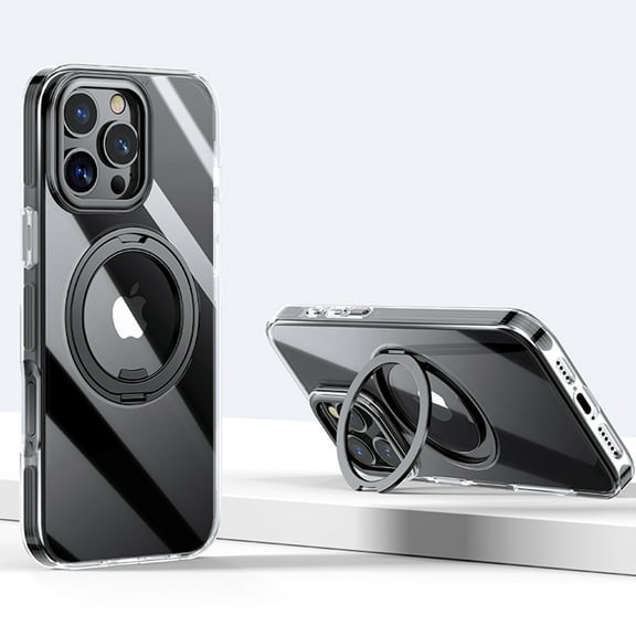 for iPhone 15 Pro Max Clear Case with Rotatable Ring Stand Compatible with Mag-Safe Crystal Clear Shockproof Protective Phone Cover Non-Yellowing Transparent Case for iPhone 15 Pro Max, Black