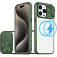 thumbnail image 1 of for iPhone 15 Pro Max Clear Case with Slide Camera Lens Cover, Compatible with MagSafe, Non-Slip Slim Magnetic Shockproof PC Back Soft TPU Frame Case iPhone 15 Pro Max 6.7'' 2023, Green, 1 of 14