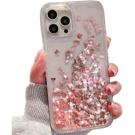 for iPhone 15 Pro Max Clear Glitter Case, Bling Moving Liquid Flowing Floating Sparkle Shiny Soft TPU Bumper Shockproof Hard Back Women Girls Protective Case for iPhone 15 Pro Max 6.7" (Red)