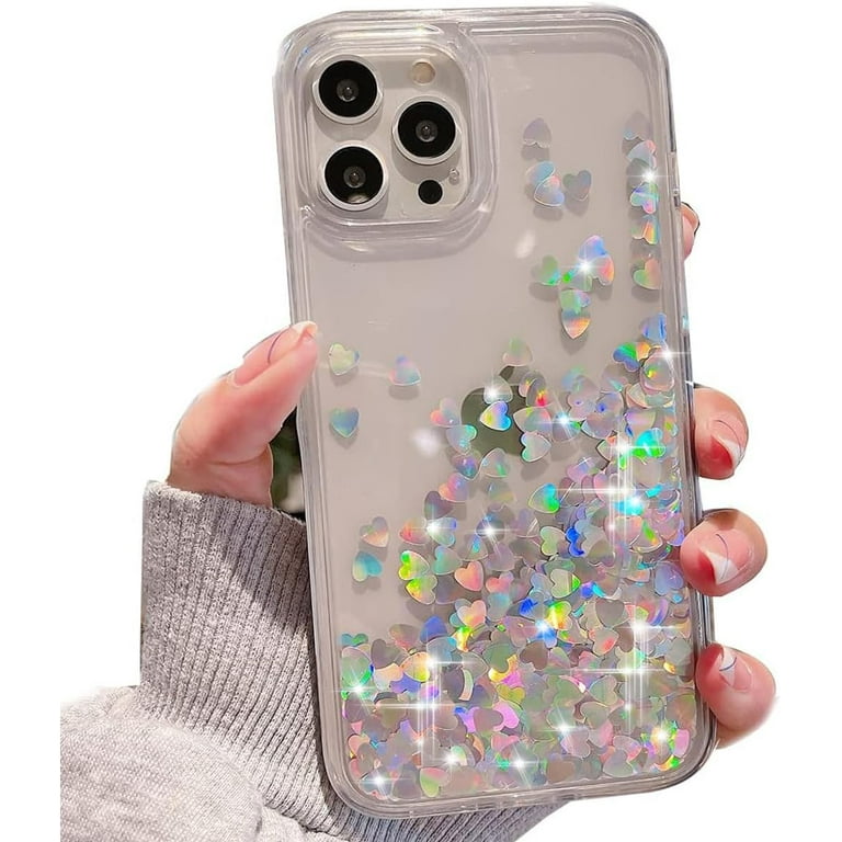 for iPhone 15 Pro Max Clear Glitter Case, Bling Moving Liquid