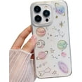 thumbnail image 1 of for iPhone 15 Pro Max Clear Glitter Case, Cute Space Stars Moon Universe Pattern Bling Sparkle Shiny Soft Silicone Shockproof Women Girls Slim Phone Case for iPhone 15 Pro Max 6.7" (Planet), 1 of 4
