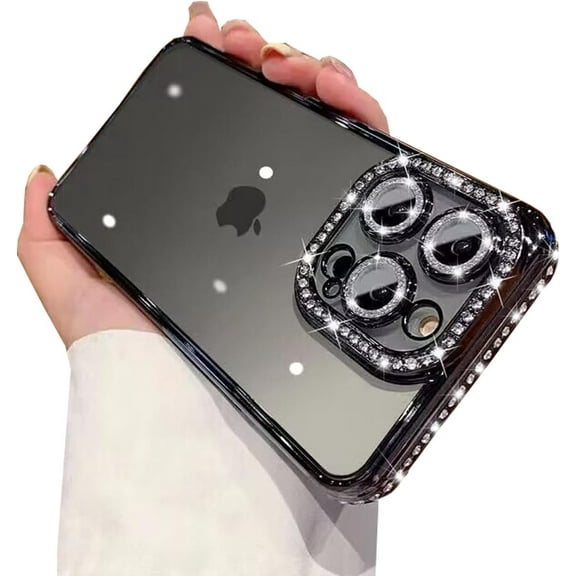 for iPhone 15 Pro Max Clear Glitter Case,Luxury Bling Sparkly Diamond Rhinestone with Camera Protector TPU Plating Bumper Transparent Slim Women Girls Case for iPhone 15 Pro Max 6.7" (Silver)