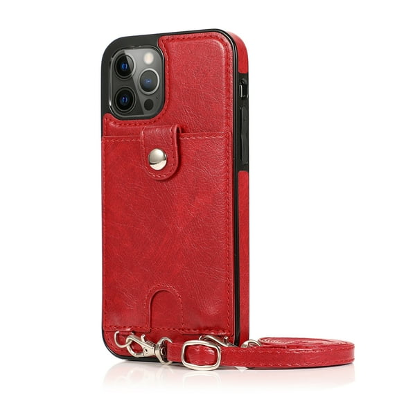 for iPhone 15 Pro Max Crossbody PU Leather Case, with Card Slot Holders Wallet Protective Case Adjustable Shoulder Strap Drop Protection Compatible with Apple iPhone 15 Pro Max, Red