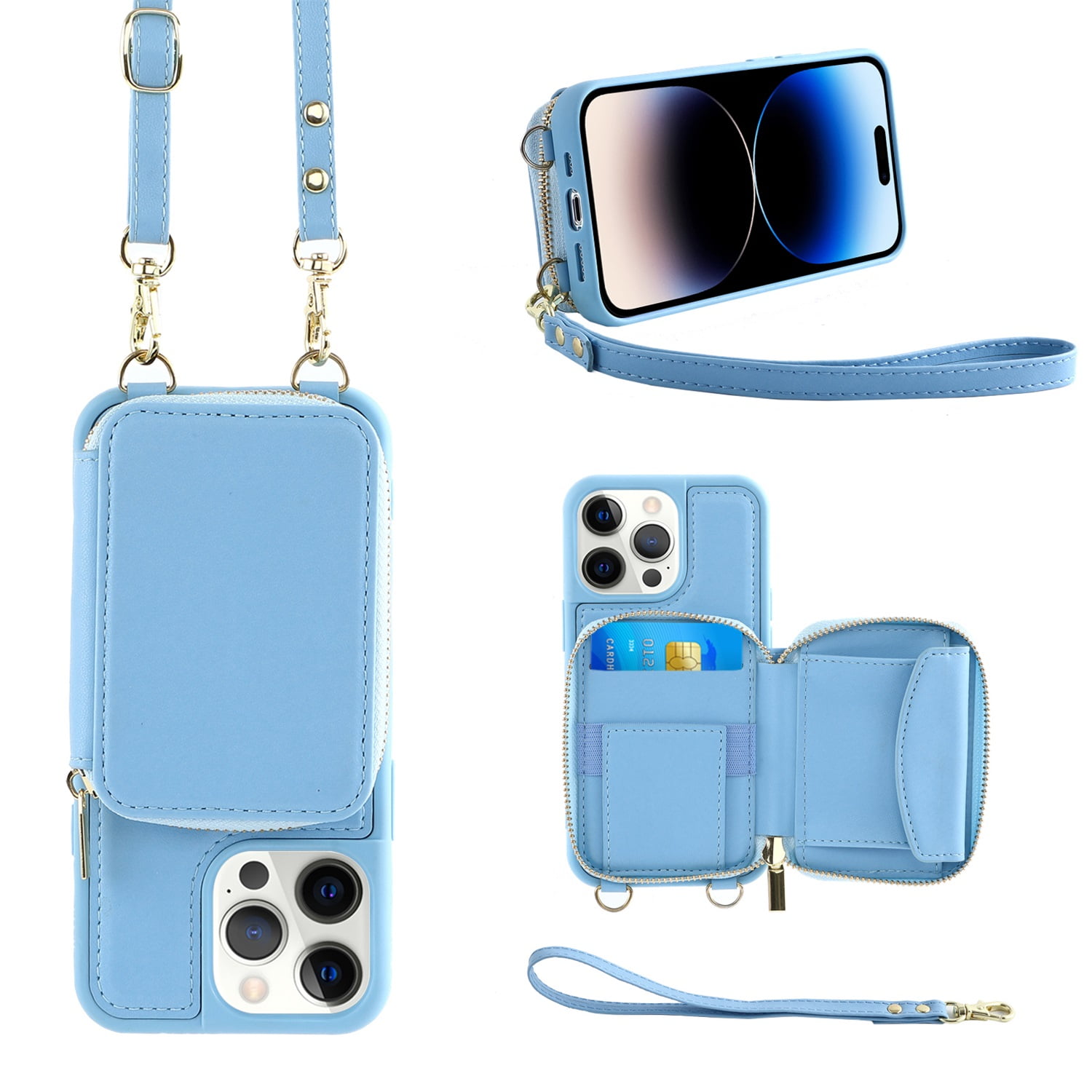 iPhone 15 Pro Max Crossbody Wallet Case, Zipper Card Phone Case with Wrist Strap, Handbag Purse Flip Cover with RFID Blocking Gift for Women Men iPhone 15 Pro Max Crossbody Wallet Case, Zipper Card Phone Case with Wrist Strap, Handbag Purse Flip Cover with RFID Blocking Gift for Women Men