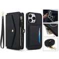 thumbnail image 1 of For iPhone 15 Pro Max Crossbody Wallet Phone Case,Magnetic Detachable Flip,With Shoulder Strap&Wrist Strap,Zipper Pocket,Card&Cash Slots,PU Leather Shockproof Rugged Phone Case,Black, 1 of 9