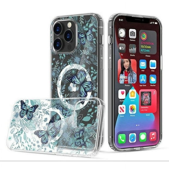 iPhone 15 Pro Max Flower Design Magnetic Case [Yellow Resistant] Soft Back Cover, Clear Magnetic Case Compatible with Magsafe Shockproof Protective Phone Case for 15 6.7 Inch, Flower Butterfly