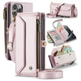 thumbnail image 1 of for iPhone 15 Pro Max Full Body Protection Wallet Folio Flip Case, Shoulder Strap & Wristlet Card Slots Zipper Pocket RFID Blocking Rugged Durable PU Leather Phone Case Cover, Pink, 1 of 9