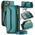 thumbnail image 1 of for iPhone 15 Pro Max Full Body Protection Wallet Folio Flip Case, Shoulder Strap & Wristlet Card Slots Zipper Pocket RFID Blocking Rugged Durable PU Leather Phone Case Cover, Green, 1 of 10