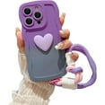 thumbnail image 1 of for iPhone 15 Pro Max Gradient Wavy Case with Wrist Strap Lanyard Cute Love Heart Curly Wave Frame Design Solid Color Soft Silicone Shockproof Cover for Girls Women 6.7 inch, Purple/Grey, 1 of 12