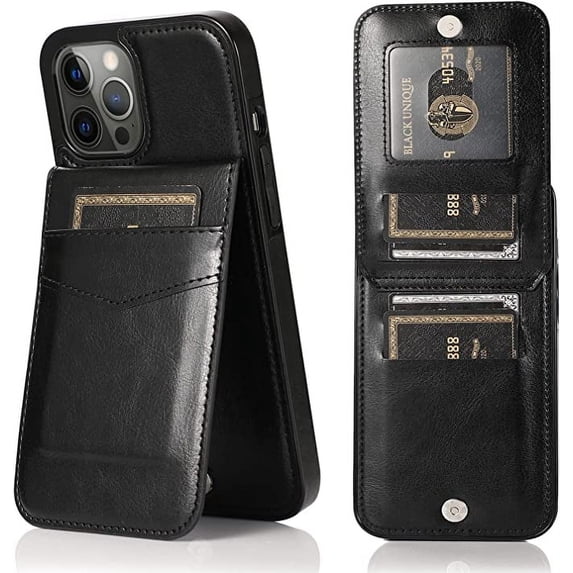 Entronix Wallet Case Compatible with iPhone 15 Pro Max, Card Holder Flip Cover, Black
