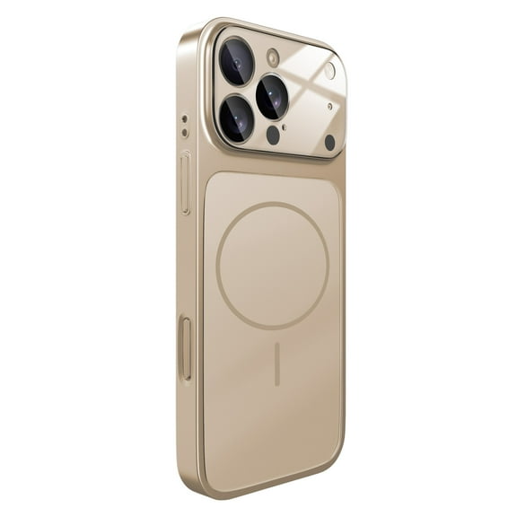 for iPhone 15 Pro Max Magnetic Anti-Scratch Tempered Glass Case Camera Lens Protection, Upgrade to iPhone 17 Pro Max Look, Luxury Shockproof Lightweight Ultra Slim Hard PC Phone Cover, Gold