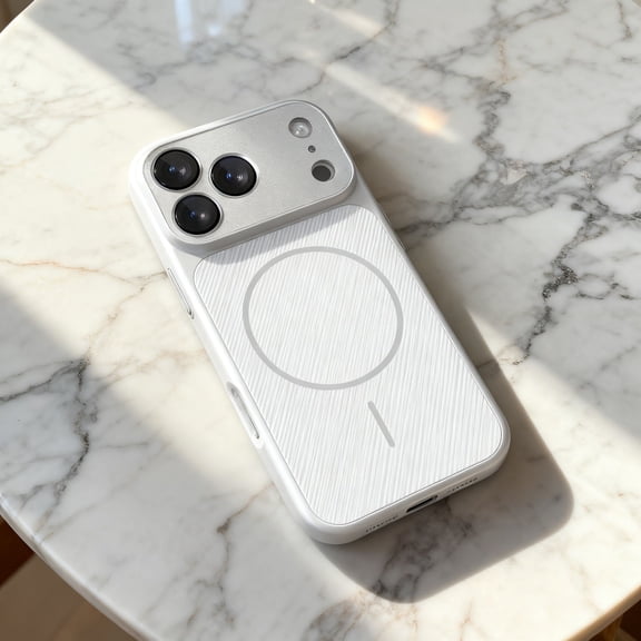 for iPhone 15 Pro Max Magnetic Case, Built-in Camera Lens Protector, Slim Hard PC Silicone Bumper Shockproof Protective Phone Cover for iPhone 15 Pro Max Compatible with Mag-Safe, White