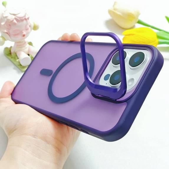 For iPhone 15 Pro Max Magnetic Case, Compatible with Magsafe Translucent Slim Fit Camera Kickstand Anti-Scratch Drop Protection Hard PC Back Cover for Apple iPhone 15 Pro Max, Darkpurple