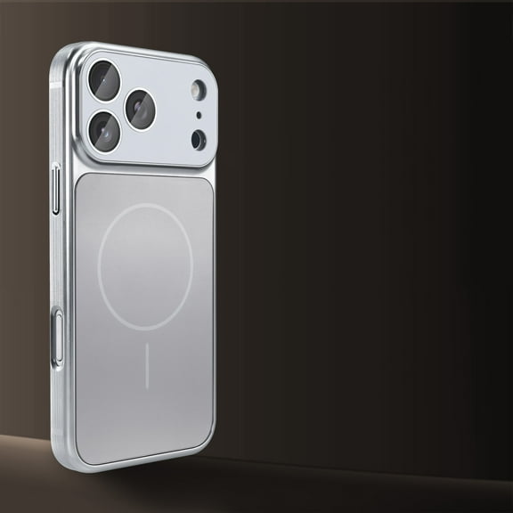 for iPhone 15 Pro Max Magnetic Case, Transform to iPhone 17 Pro Max Style, Luxury Metal Glossy Ultra Slim Lightweight Shockproof Anti-Scratch Drop Protective Cover with Camera Lens Protection, Silver