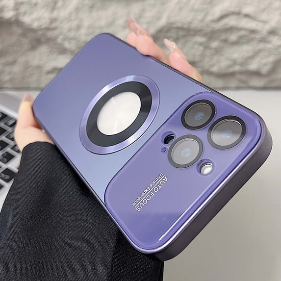 For iPhone 15 Pro Max Magnetic Phone Case,Built-in Camera Lens Protector,Logo View Designing,Compatible with MagSafe,Shockproof Military Grade Drop Protection Ultra Slim Phone Case Cover,Darkpurple