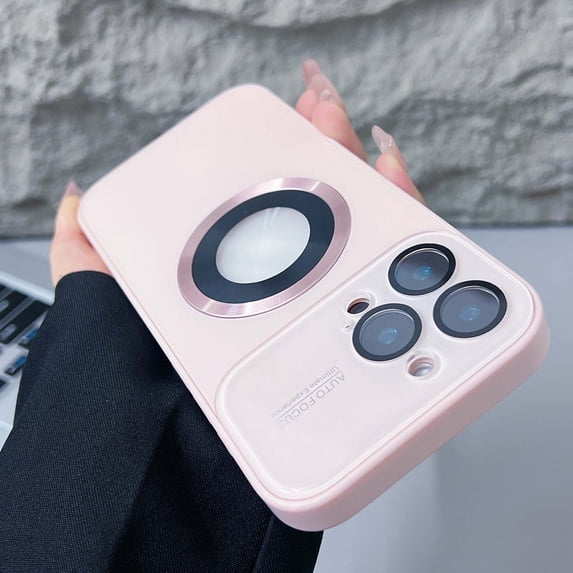 For iPhone 15 Pro Max Magnetic Phone Case,Built-in Camera Lens Protector,Logo View Designing,Compatible with MagSafe,Shockproof Military Grade Drop Protection Ultra Slim Phone Case Cover,Pink