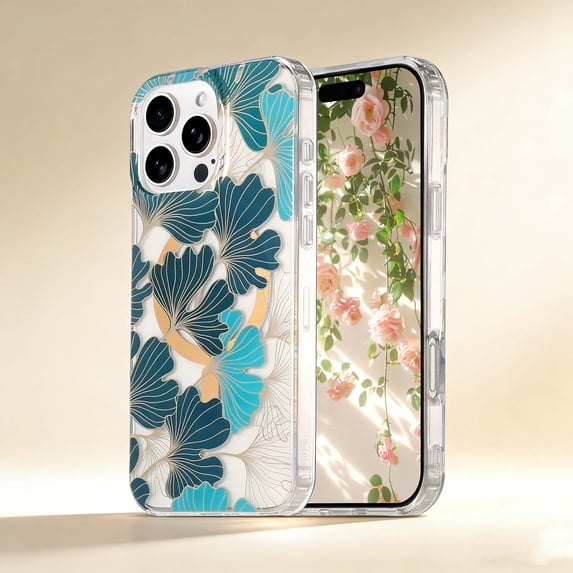 For iPhone 15 Pro Max Magnetic Phone Case,Elegant Floral Print Design,Compatible With Wireless Charging,PC + TPU Hybrid Ultra Slim Shockproof Drop Protection,Anti-Slip Thin Fit Phone Case,D