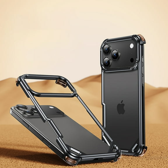 for iPhone 15 Pro Max Metal Bumper Case, No Backplane Design, Aluminum Frame Slim Fit Cover, Compatible with Mag-Safe, Four Corners Shockproof Drop Protection for iPhone 15 Pro Max, Black