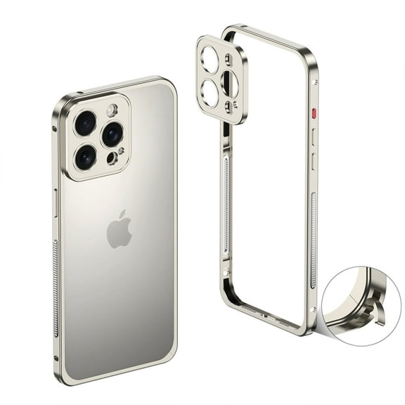 For iPhone 15 Pro Max Metal Bumper Phone Case,With Lens Protector,Slim Fit No Back No Frame Backless Metal Bumper 4 Corners Shockproof Rugged Heat Dissipation Frame Phone Case,Titanium