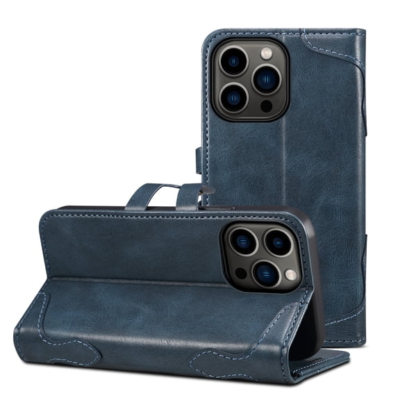 for iPhone 15 Pro Max PU Leather Wallet Case, Credit Card Holder Flip Folio Shockproof Book Phone Case Drop Protective Kickstand Cover for Women & Men for Apple iPhone 15 Pro Max, Blue