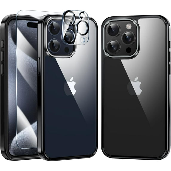 for iPhone 15-Pro-Max Phone Case: Anti-Yellowing Clear Case for iPhone 15 Pro Max | Military Grade Protection Shockproof Scratch-Resistant Transparent Phone Case 6.7 inch Black