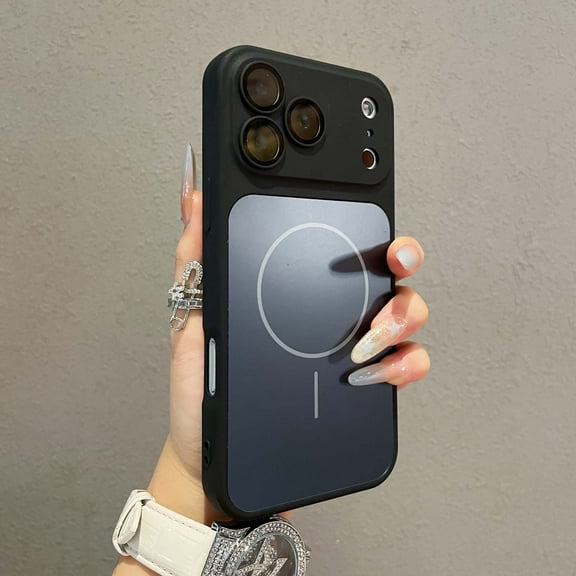 For iPhone 15 Pro Max Phone Case,Built-in Lens Protector,Compatible with Mag-Safe,Ultra Slim Glossy Case,Shockproof Anti-Scratch Anti-fall Protection Rugged Thin Fit Durable Phone Case,Black